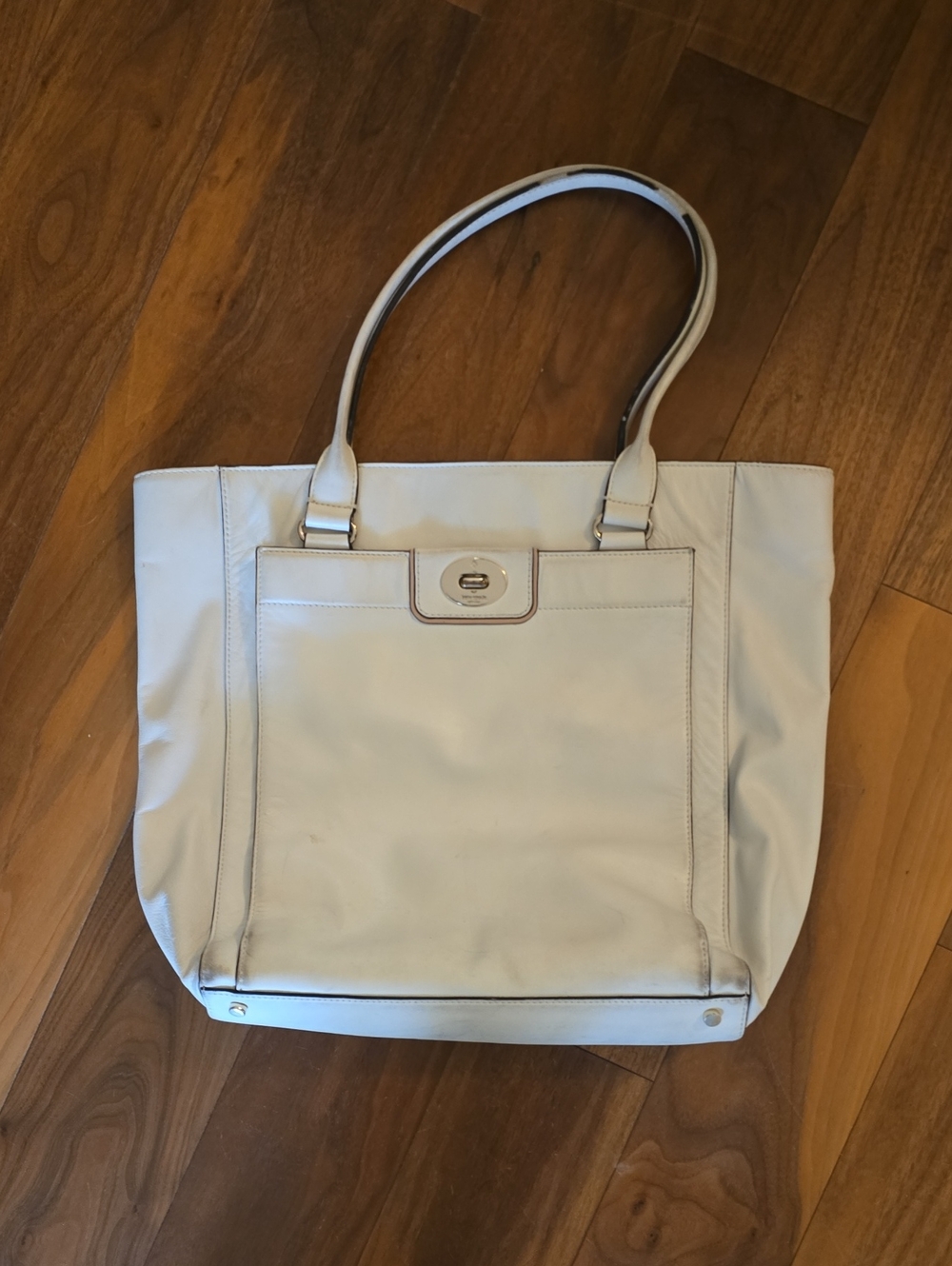 kate spade Cream Leather Tote with Turn-Lock Pocket